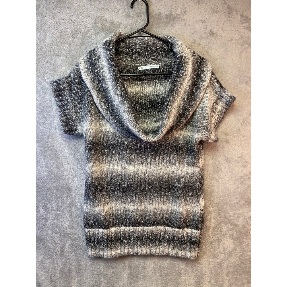 Maurices Space Dye Cowl Neck Short Sleeve Knit Sweater Grey Black White Size M